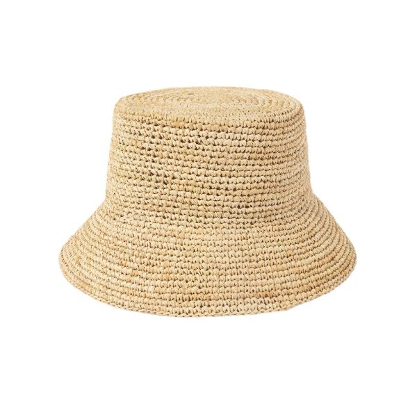 High quality handmade crochet raffia straw bucket hat straw hats with custom logo flat top straw Flippable hats summer women