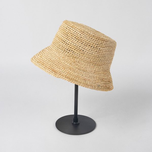 High quality handmade crochet raffia straw bucket hat straw hats with custom logo flat top straw Flippable hats summer women - Image 4
