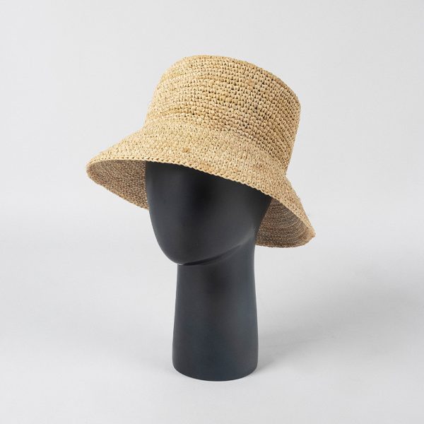 High quality handmade crochet raffia straw bucket hat straw hats with custom logo flat top straw Flippable hats summer women - Image 6