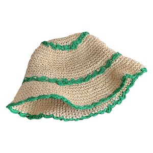 Custom solid color spliced Breathable straw hat Bucket hat dome large brim beach sunshade straw hat for women