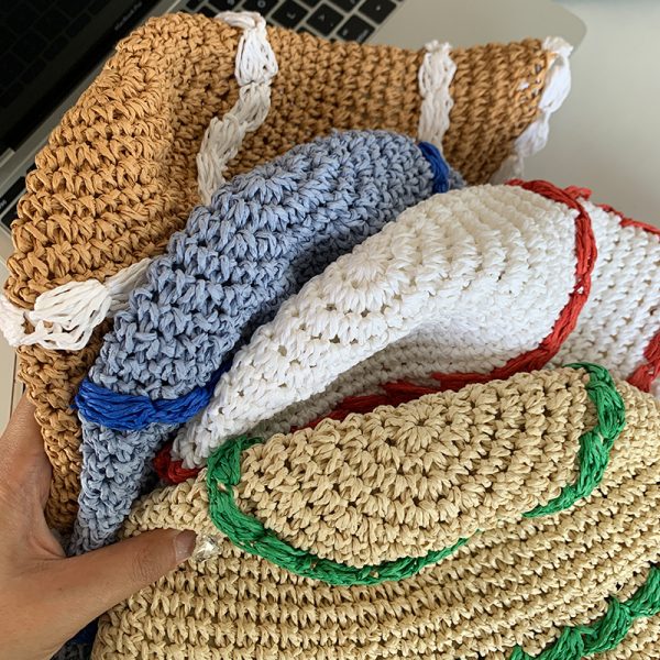 Custom solid color spliced Breathable straw hat Bucket hat dome large brim beach sunshade straw hat for women - Image 5