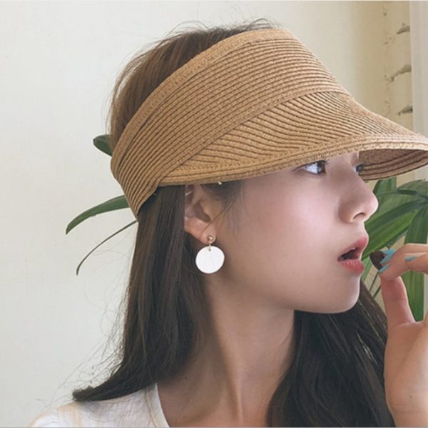Custom  empty top straw hat sun protection straw hat Collapsible Large Eaves Breathable beach straw hat for women - Image 5