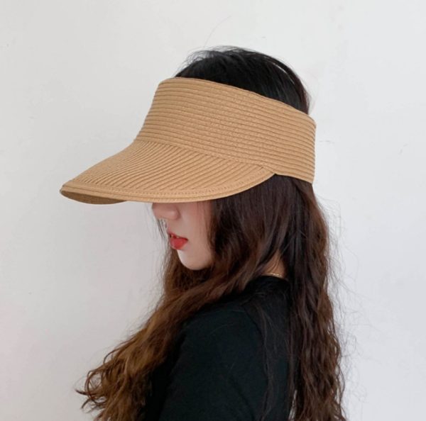 Custom  empty top straw hat sun protection straw hat Collapsible Large Eaves Breathable beach straw hat for women - Image 6