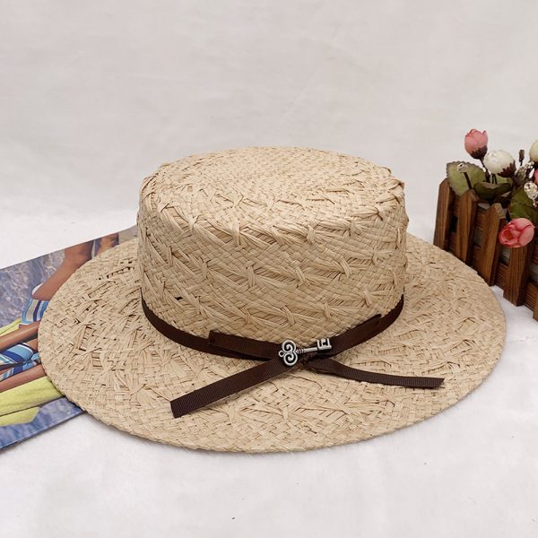 high quality Hot Sell flat top straw hat fashion wide brim straw hat bow design beach straw hat for women - Image 4
