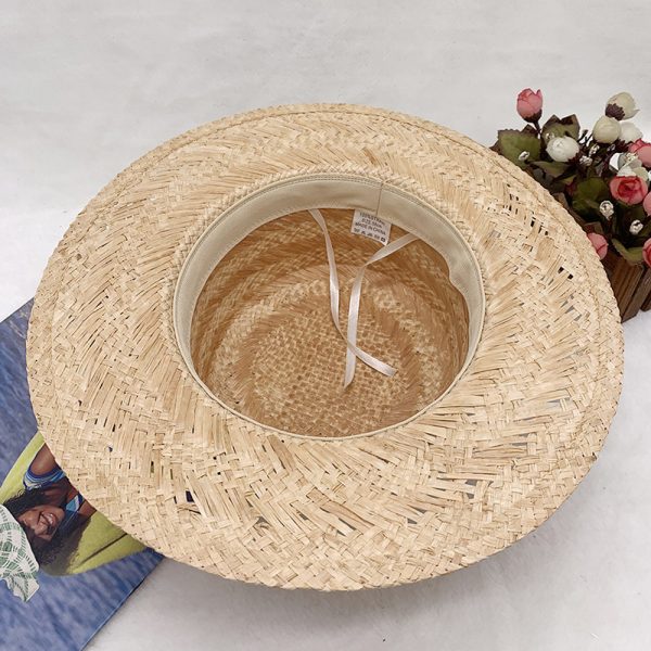 high quality Hot Sell flat top straw hat fashion wide brim straw hat bow design beach straw hat for women - Image 6