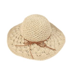 INS style paper straw hat breathable hollow plain Bucket straw hat strap design outdoor Summer Beach Women sun hat