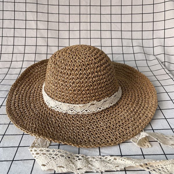 INS style paper straw hat breathable hollow plain Bucket straw hat strap design outdoor Summer Beach Women sun hat - Image 5