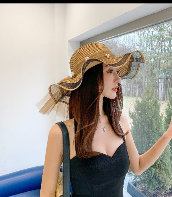 New Bow Ribbon Sunshade Straw Hat straw hats to decorate mesh bow design large brim straw hat UV protection - Image 6