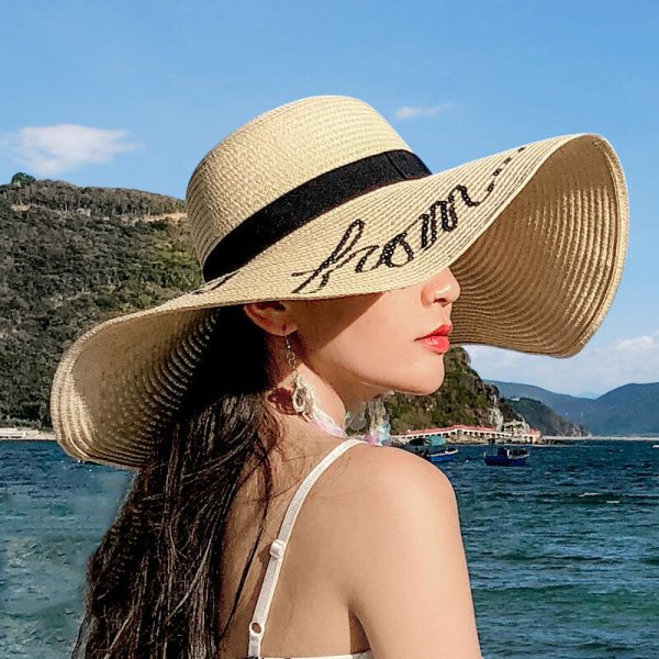 Wholesale New Style summer solid color sun hat big brim straw hat female INS style beach adjustable sun hat UV protection - Image 2