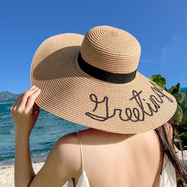 Wholesale New Style summer solid color sun hat big brim straw hat female INS style beach adjustable sun hat UV protection - Image 3