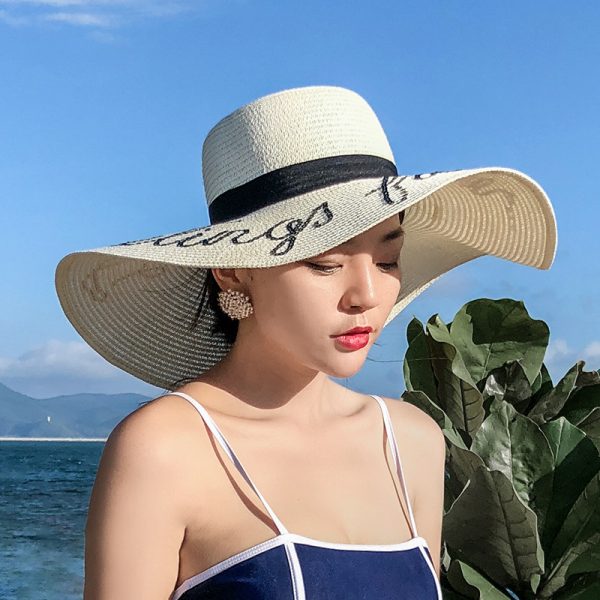Wholesale New Style summer solid color sun hat big brim straw hat female INS style beach adjustable sun hat UV protection - Image 4
