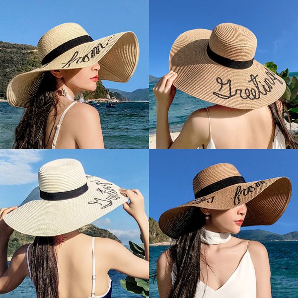 Wholesale New Style summer solid color sun hat big brim straw hat female INS style beach adjustable sun hat UV protection - Image 6