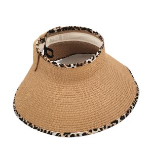 Wholesale Summer Straw Visor Hats With Bow And Leopard Printing Trimming Adjustable Multi Colors Sun Visor Hat