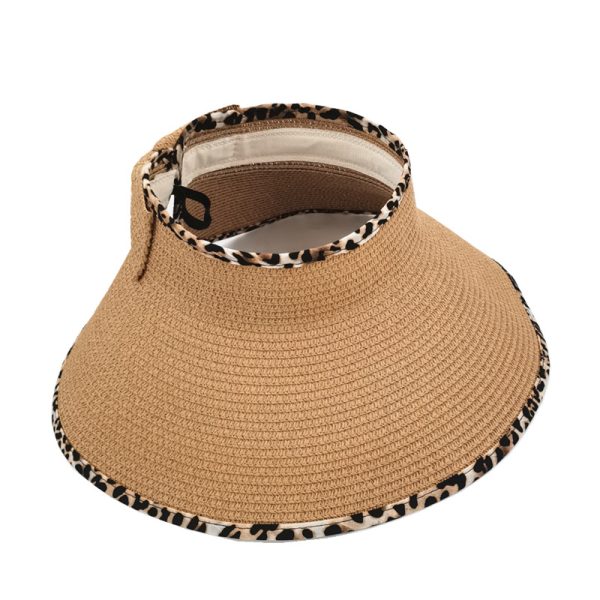 Wholesale Summer Straw Visor Hats With Bow And Leopard Printing Trimming Adjustable Multi Colors Sun Visor Hat