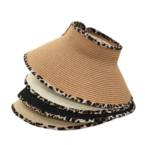 Wholesale Summer Straw Visor Hats With Bow And Leopard Printing Trimming Adjustable Multi Colors Sun Visor Hat - Image 3