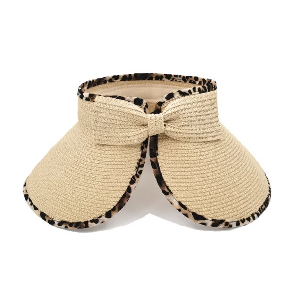 Wholesale Summer Straw Visor Hats With Bow And Leopard Printing Trimming Adjustable Multi Colors Sun Visor Hat - Image 5