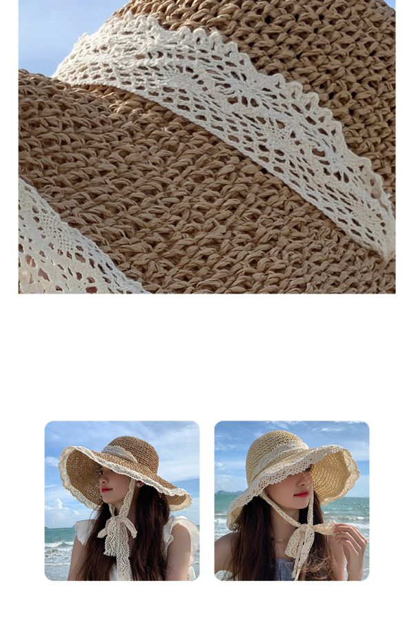 new Designer lace straw boater  hat large brim  straw  hat summer Bucket straw hats with custom logo - Image 6