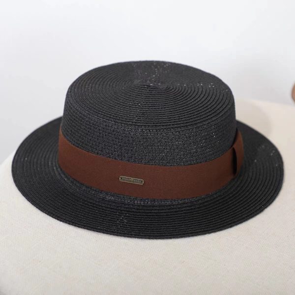 New retro style flat top summer paper straw hat custom logo French British straw beach hat visor straw hat for outings - Image 2