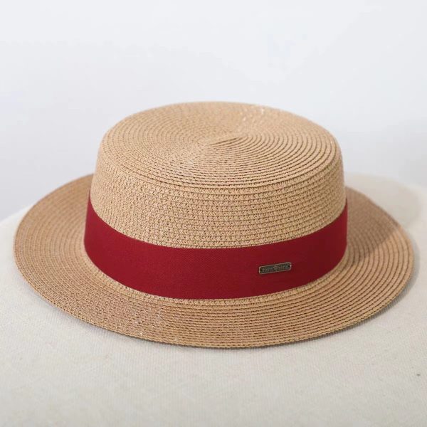 New retro style flat top summer paper straw hat custom logo French British straw beach hat visor straw hat for outings - Image 3