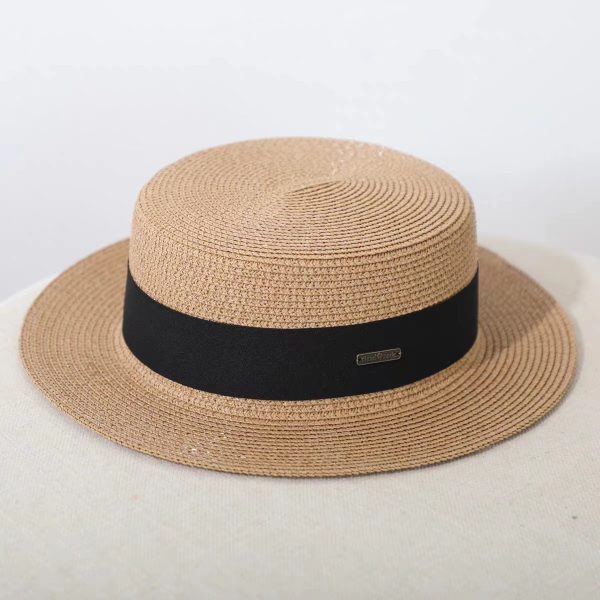 New retro style flat top summer paper straw hat custom logo French British straw beach hat visor straw hat for outings - Image 4