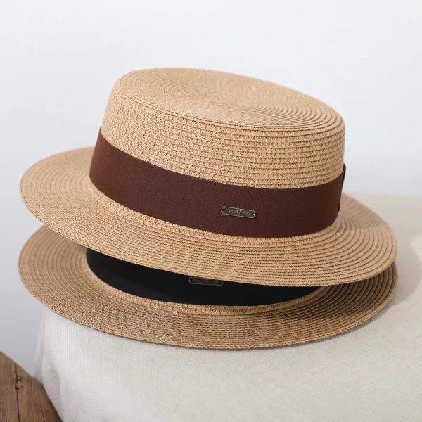 New retro style flat top summer paper straw hat custom logo French British straw beach hat visor straw hat for outings - Image 5