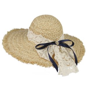 High quality custom Fashion Bowknot Sun Hat  solid color paper straw hat lace design dome wide brim straw hat bow design straw v