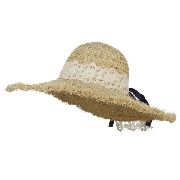 High quality custom Fashion Bowknot Sun Hat  solid color paper straw hat lace design dome wide brim straw hat bow design straw v - Image 4