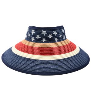 Custom summer 2023 Packable Paper Straw Uv Protection Sun Visor Hat empty top hat women printed sun visor straw hat rollable fol