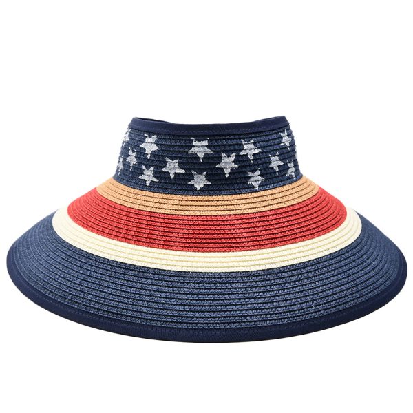 Custom summer 2023 Packable Paper Straw Uv Protection Sun Visor Hat empty top hat women printed sun visor straw hat rollable fol