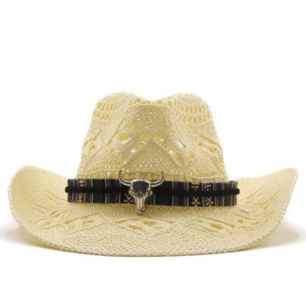 Custom Summer Solid Color Hollow Straw Cowboy Western Hat Foldable Big Brim Straw Hat Outdoor Cone visor Hat - Image 2