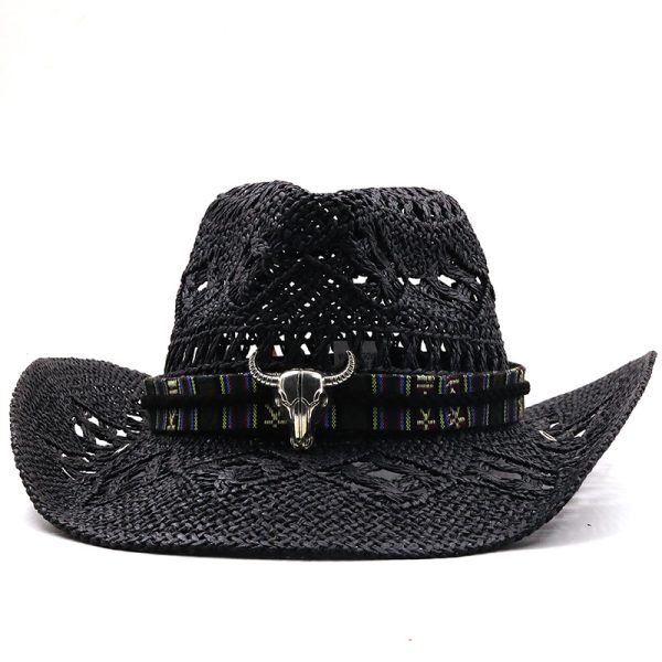 Custom Summer Solid Color Hollow Straw Cowboy Western Hat Foldable Big Brim Straw Hat Outdoor Cone visor Hat - Image 3