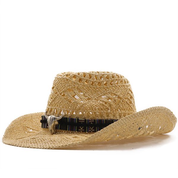 Custom Summer Solid Color Hollow Straw Cowboy Western Hat Foldable Big Brim Straw Hat Outdoor Cone visor Hat - Image 5