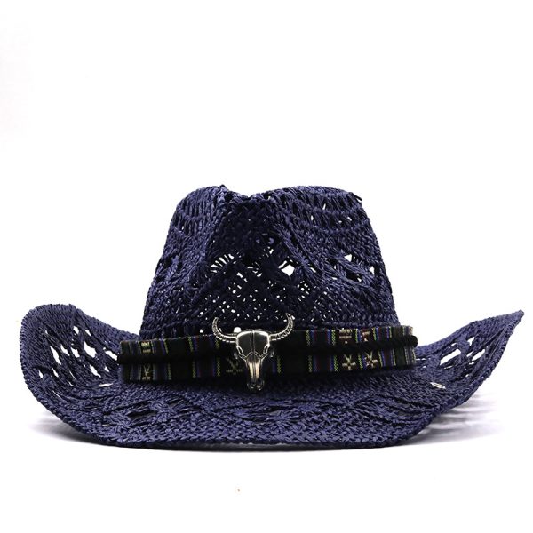 Custom Summer Solid Color Hollow Straw Cowboy Western Hat Foldable Big Brim Straw Hat Outdoor Cone visor Hat - Image 6