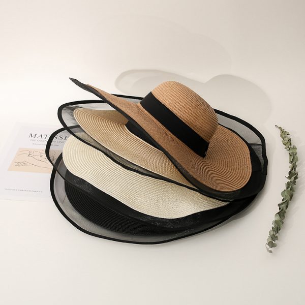 New Wholesale party plain straw hat mesh side straw hats for women big brim straw beach hat sun visor - Image 2