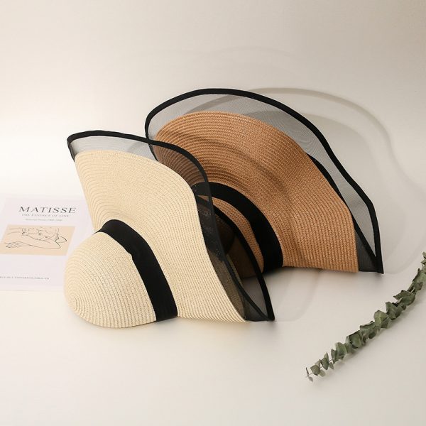 New Wholesale party plain straw hat mesh side straw hats for women big brim straw beach hat sun visor - Image 3