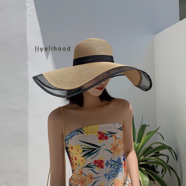 New Wholesale party plain straw hat mesh side straw hats for women big brim straw beach hat sun visor - Image 4