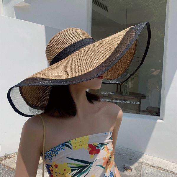 New Wholesale party plain straw hat mesh side straw hats for women big brim straw beach hat sun visor - Image 6