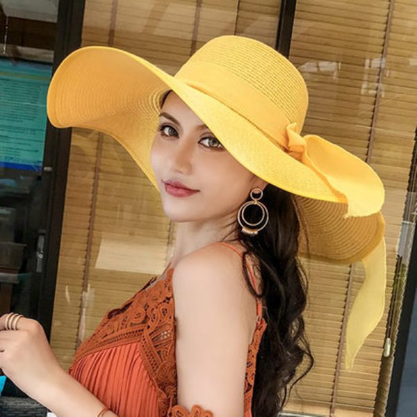 Summer New straw hats for women Big Large Wide brim with bow design beach straw hats custom logo sun straw hats - Image 2