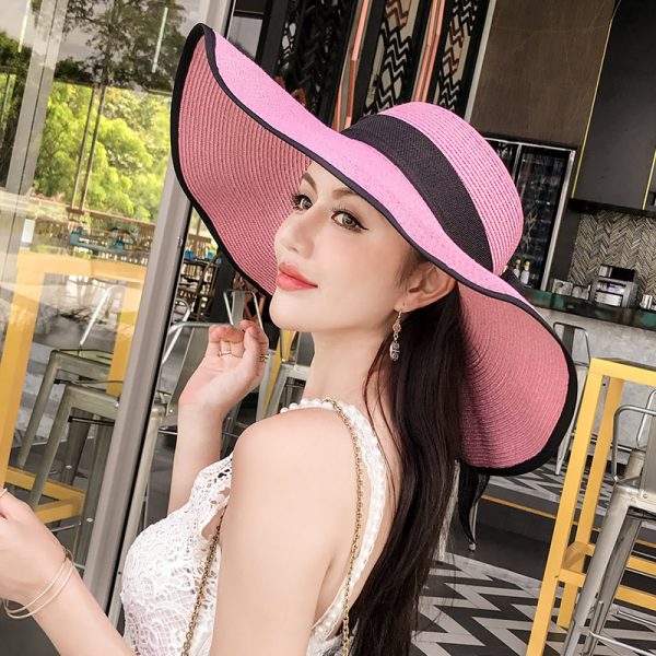 Summer New straw hats for women Big Large Wide brim with bow design beach straw hats custom logo sun straw hats - Image 4