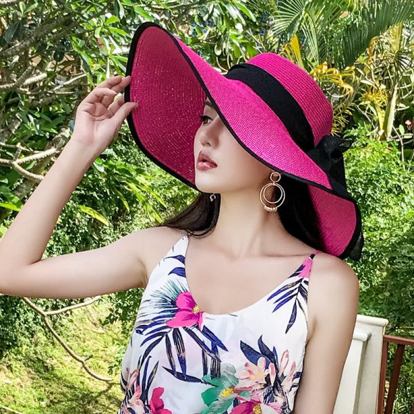 Summer New straw hats for women Big Large Wide brim with bow design beach straw hats custom logo sun straw hats - Image 6