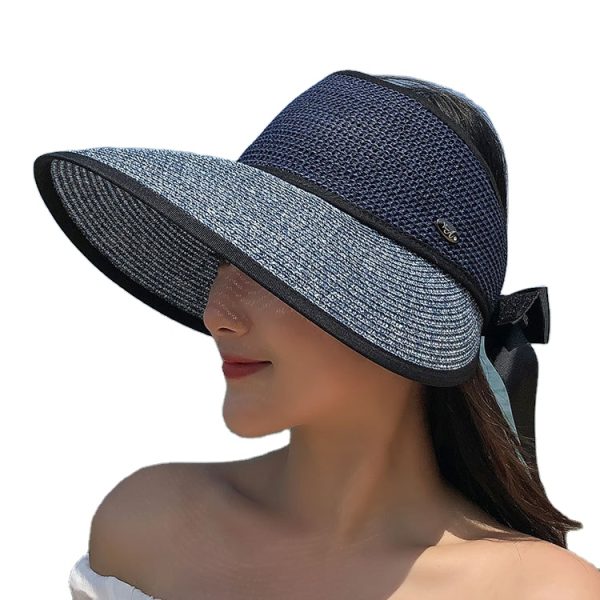 new Wholesale Summer Big Brim Sun Beach Visor Straw Hat Foldable Empty Top Hat Female Bowknot Bandage Sun Hat
