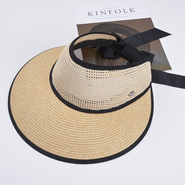 new Wholesale Summer Big Brim Sun Beach Visor Straw Hat Foldable Empty Top Hat Female Bowknot Bandage Sun Hat - Image 6