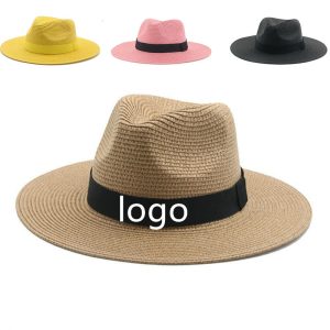 2024 custom Classical paper Panama straw hat British Style new solid color wide brim casual straw hats summer men straw hat