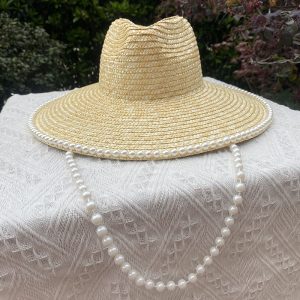 2024 new wholesale women empty top straw sun hat visor hat for women Real grass pearl straw hat & caps