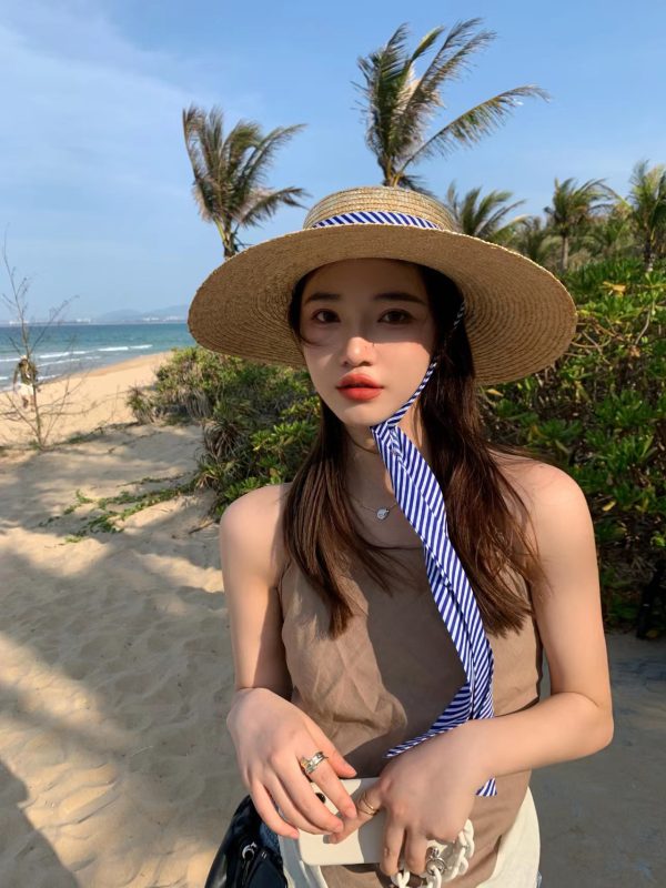 2024 new raffia straw trilby bowknot summer beach sun hat  womens real grass natural straw top hat handmade straw hat - Image 3