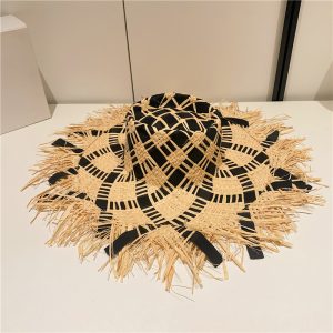 2024 new wholesale women raffia grass beach straw hats custom high quality summer sun visor straw caps