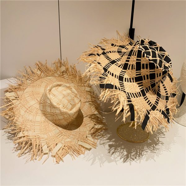 2024 new wholesale women raffia grass beach straw hats custom high quality summer sun visor straw caps - Image 5