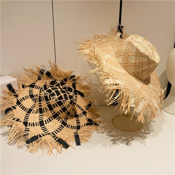 2024 new wholesale women raffia grass beach straw hats custom high quality summer sun visor straw caps - Image 6