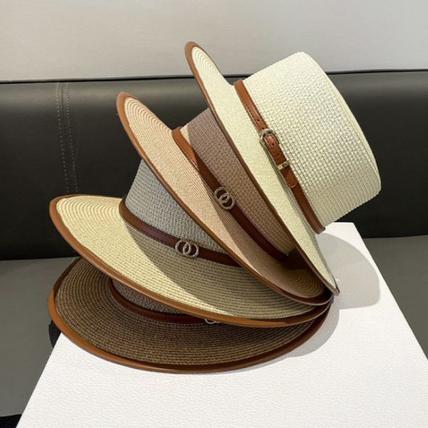 New straw hat solid color paper straw hats top cap panama wholesale sun visor fashion caps women straw hats - Image 2