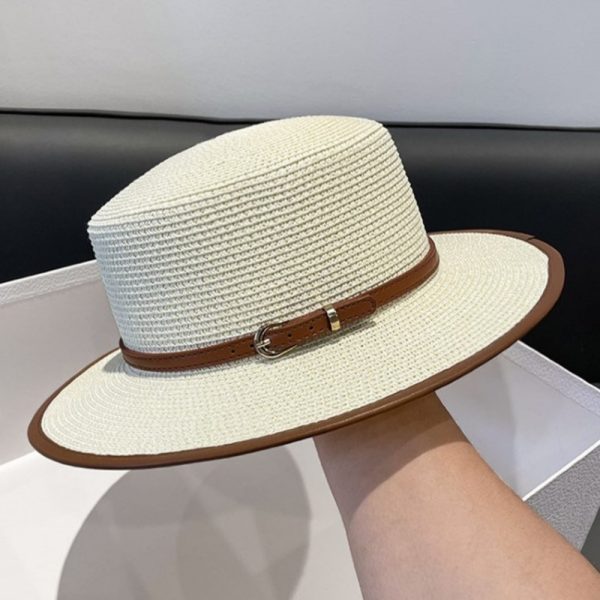 New straw hat solid color paper straw hats top cap panama wholesale sun visor fashion caps women straw hats - Image 5